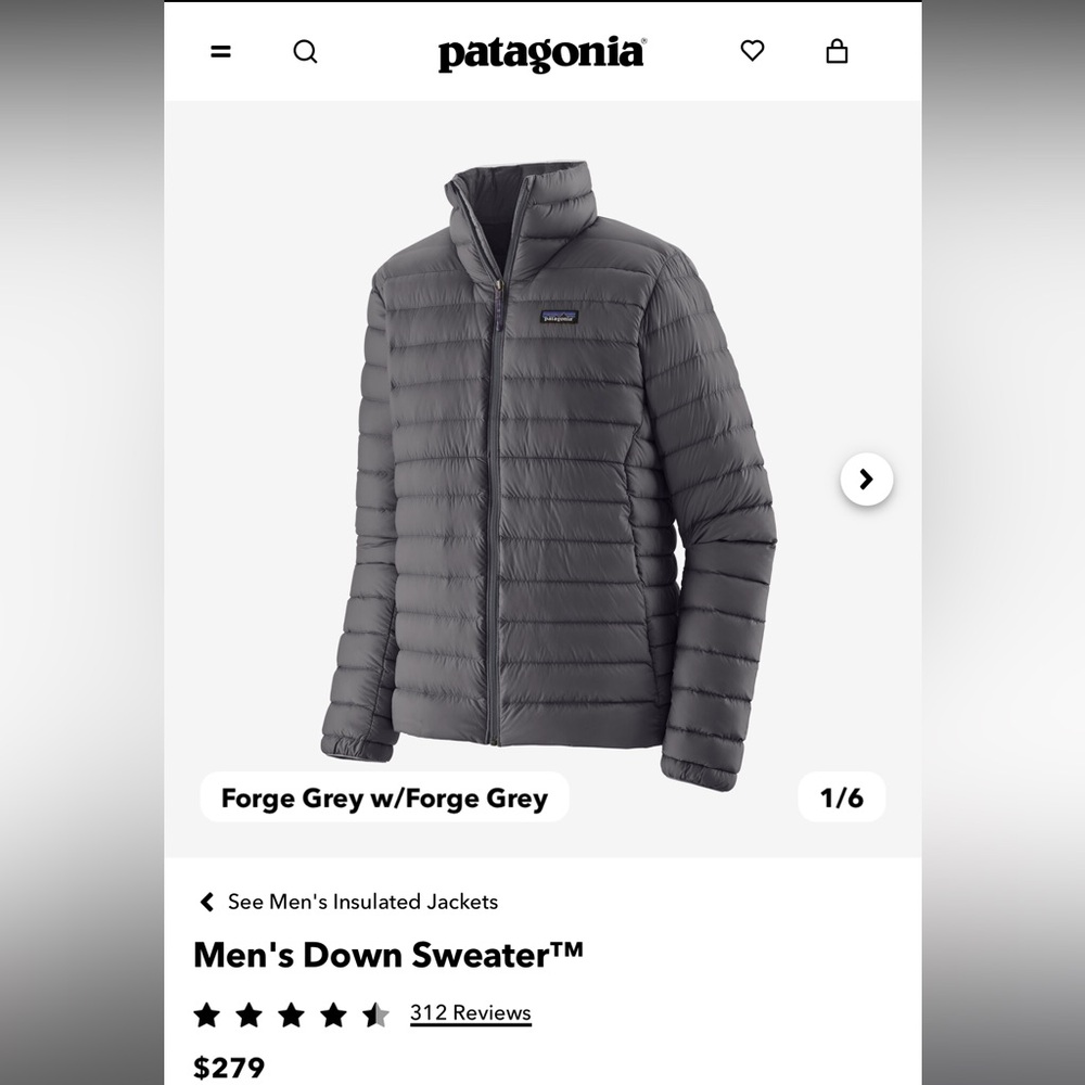 Patagonia Down Jacket - Gray Men’s XL
